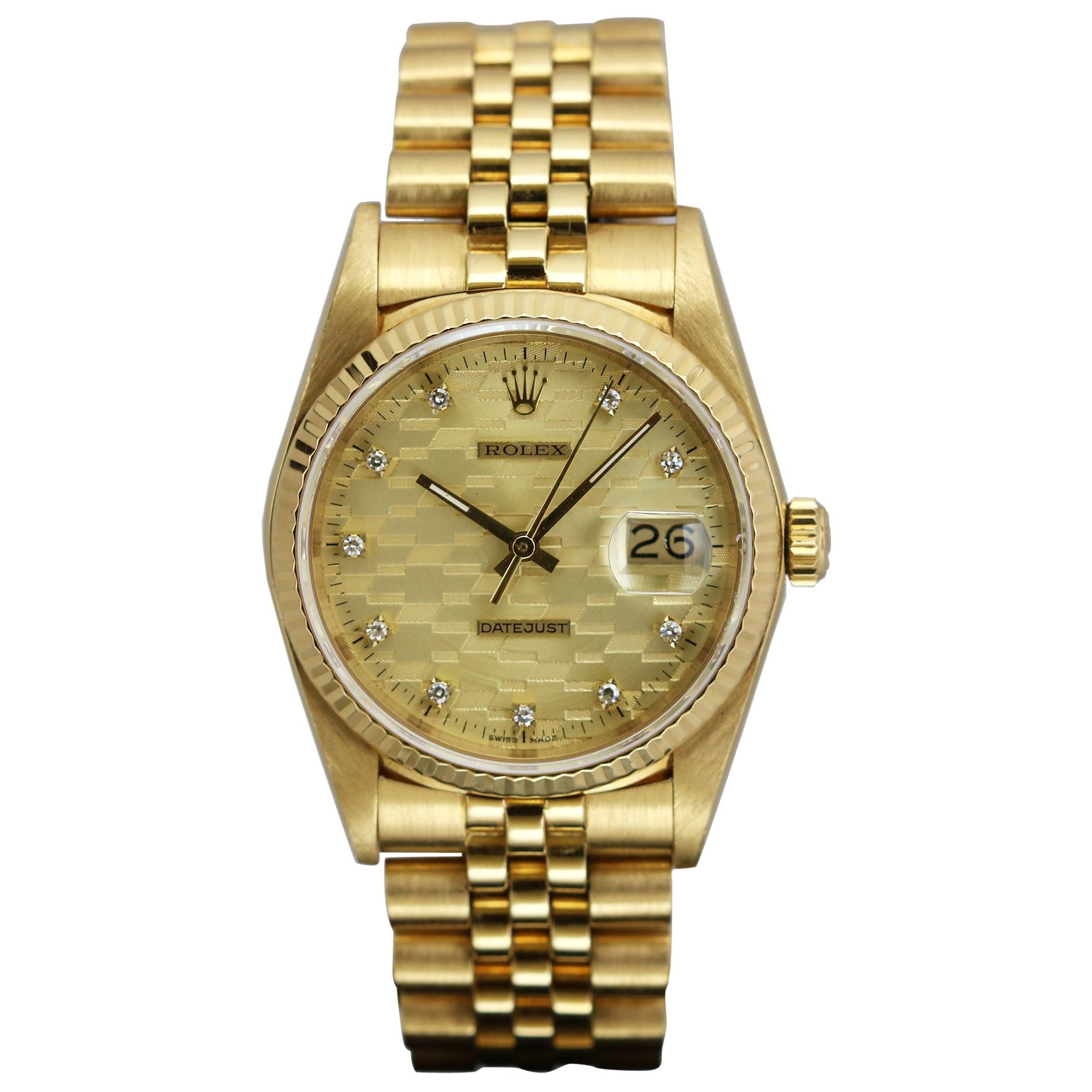 Rolex Datejust 18 Karat Yellow Gold Chevrolet Award Ref 16018, circa 1986