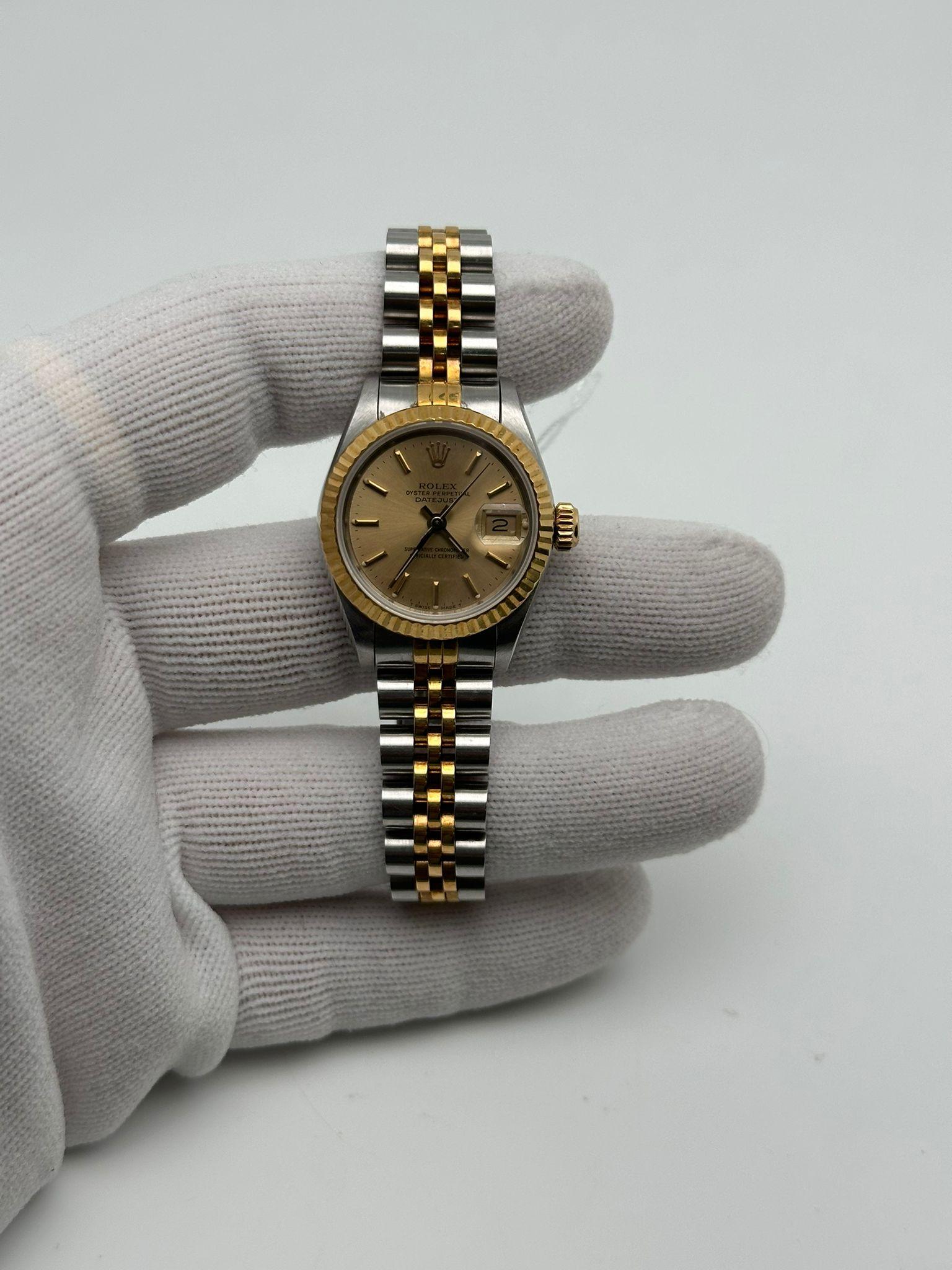 Rolex Datejust 18k Yellow Gold Holes Case Champagne Dial Ladies Watch 69173 6
