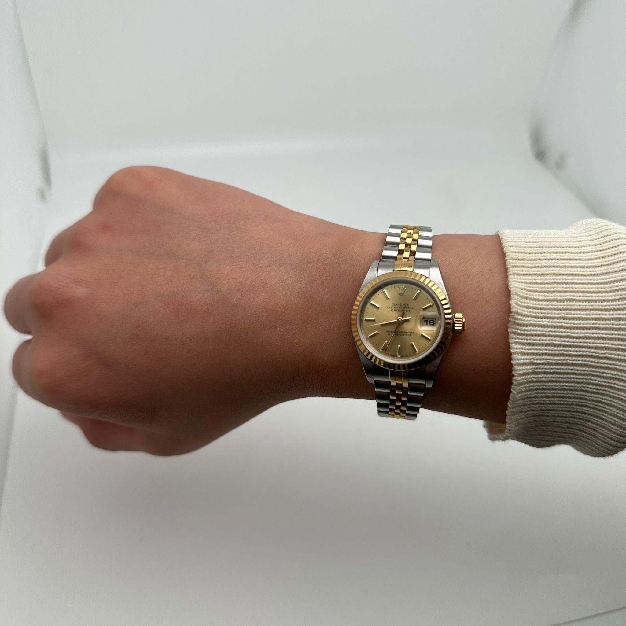 Rolex Datejust 18k Yellow Gold Holes Case Champagne Dial Ladies Watch 69173 3