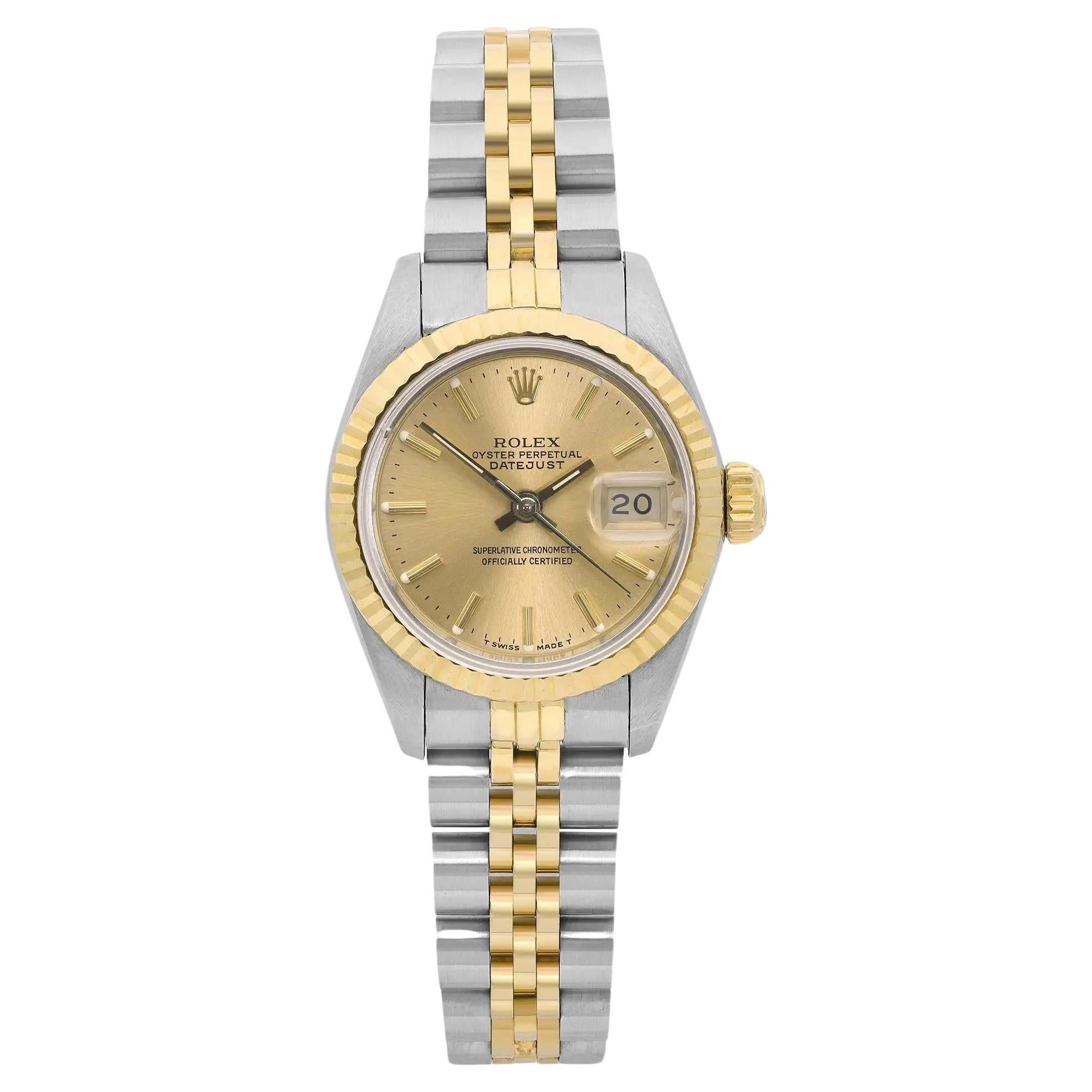 Rolex Datejust 18k Yellow Gold Holes Case Champagne Dial Ladies Watch 69173