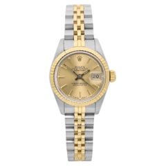 Retro Rolex Datejust 18k Yellow Gold Holes Case Champagne Dial Ladies Watch 69173