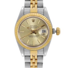 Rolex Datejust 18k Yellow Gold No Holes Case Champagne Dial Ladies Watch 69173