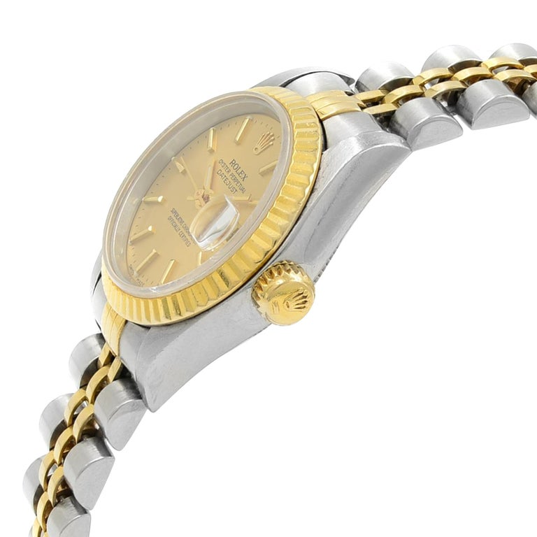 Rolex Datejust 18k Yellow Gold No Holes Case Champagne Dial Ladies ...