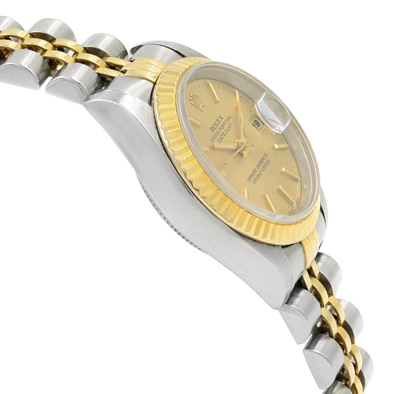 Rolex Datejust 18k Yellow Gold No Holes Case Champagne Dial Ladies ...