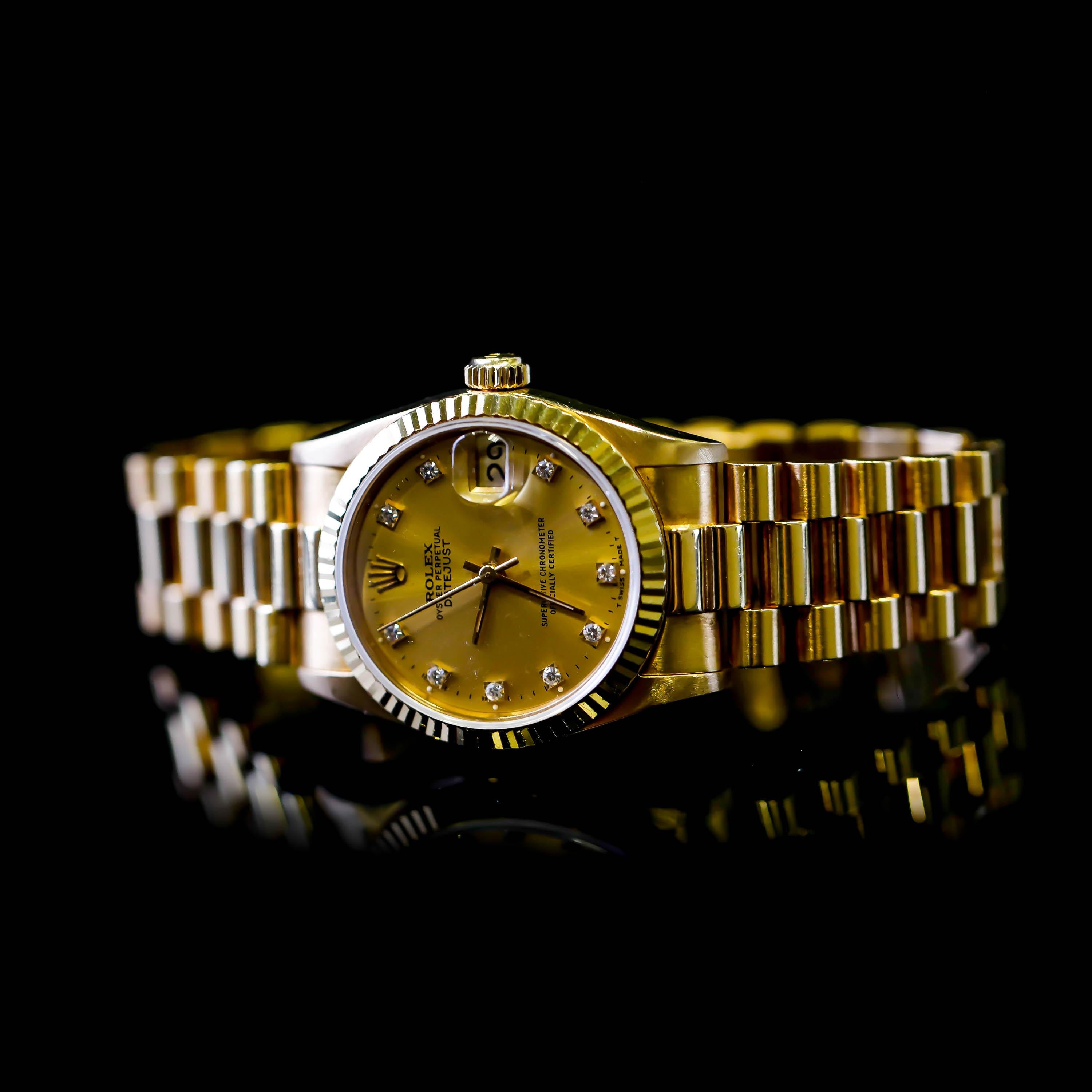 Rolex Datejust 18 Karat Yellow Gold Original Champaign Automatic Dial Watch 19s For Sale 3