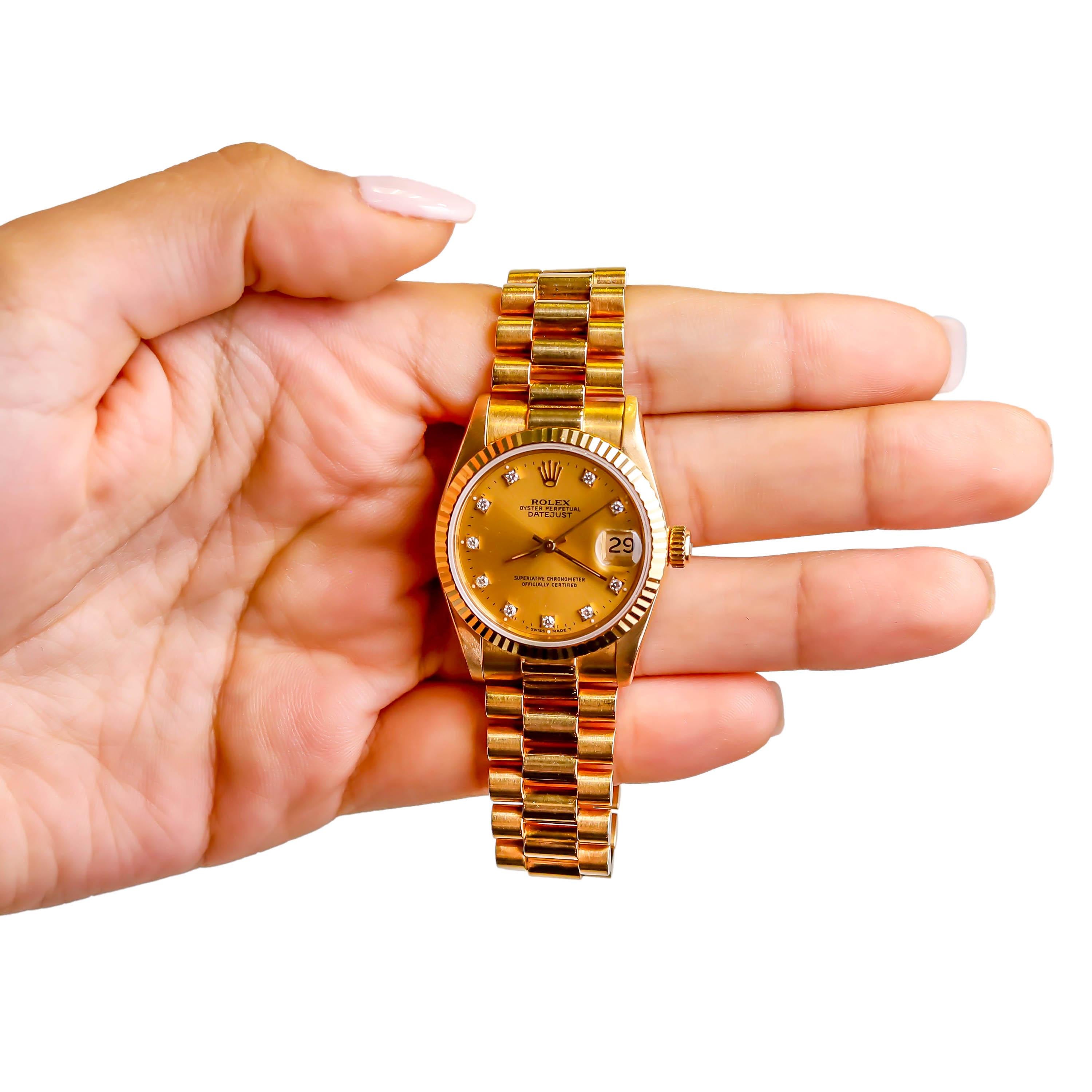 Rolex Datejust 18 Karat Yellow Gold Original Champaign Automatic Dial Watch 19s For Sale 1
