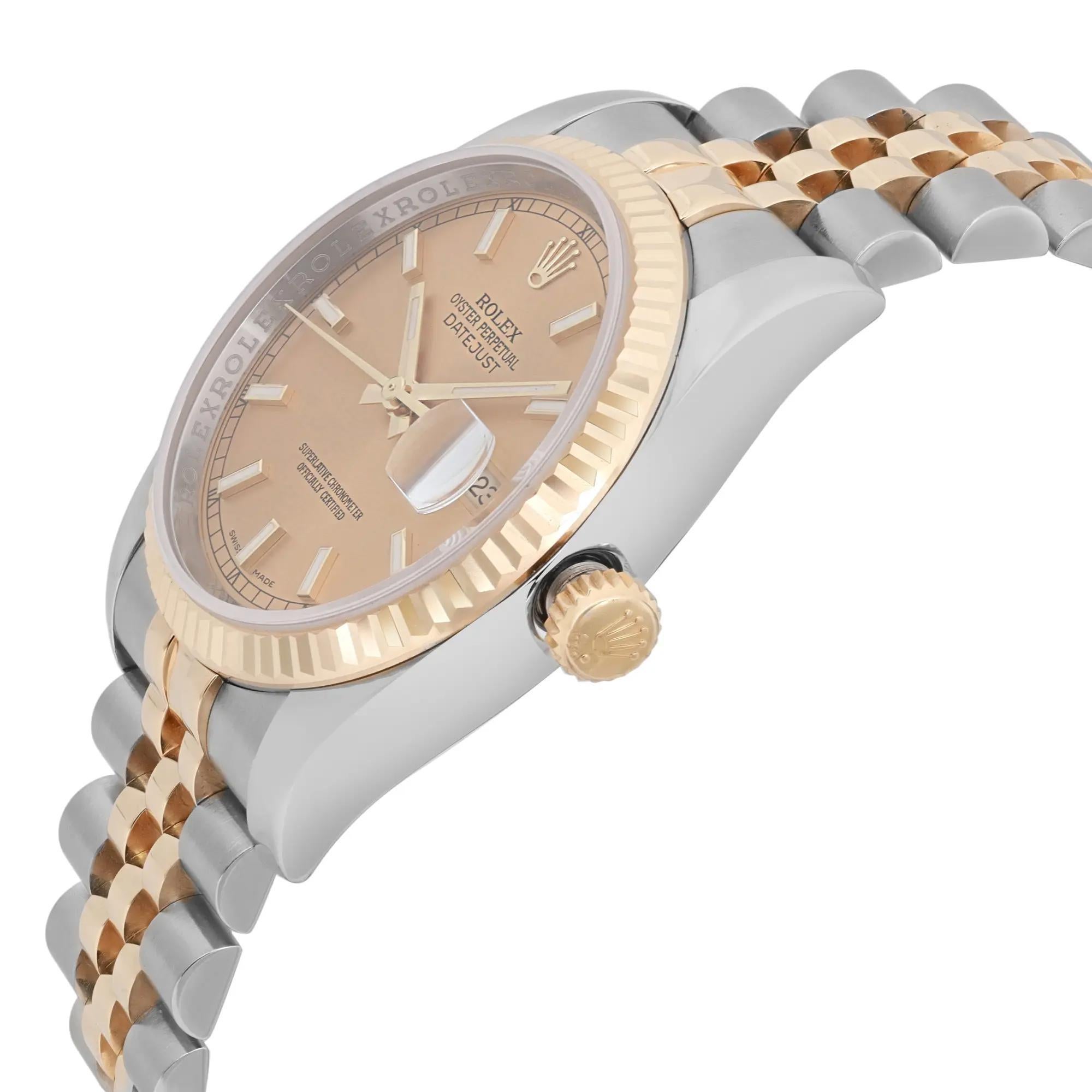 Rolex Datejust 18K Yellow Gold Steel Champagne Dial Automatic Men Watch 116233 Excellent état - En vente à New York, NY
