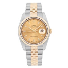 Rolex Datejust 18K Yellow Gold Steel Champagne Dial Automatic Men Watch 116233