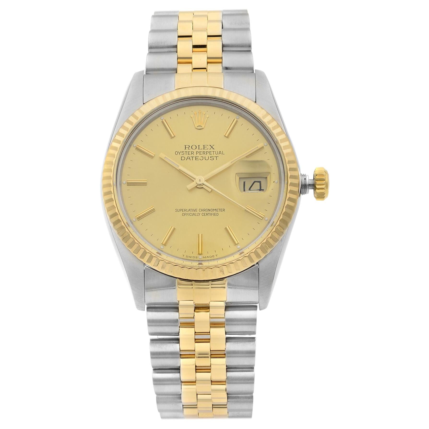 Rolex Datejust 18K Yellow Gold Steel Champagne Dial Automatic Men's Watch 16013