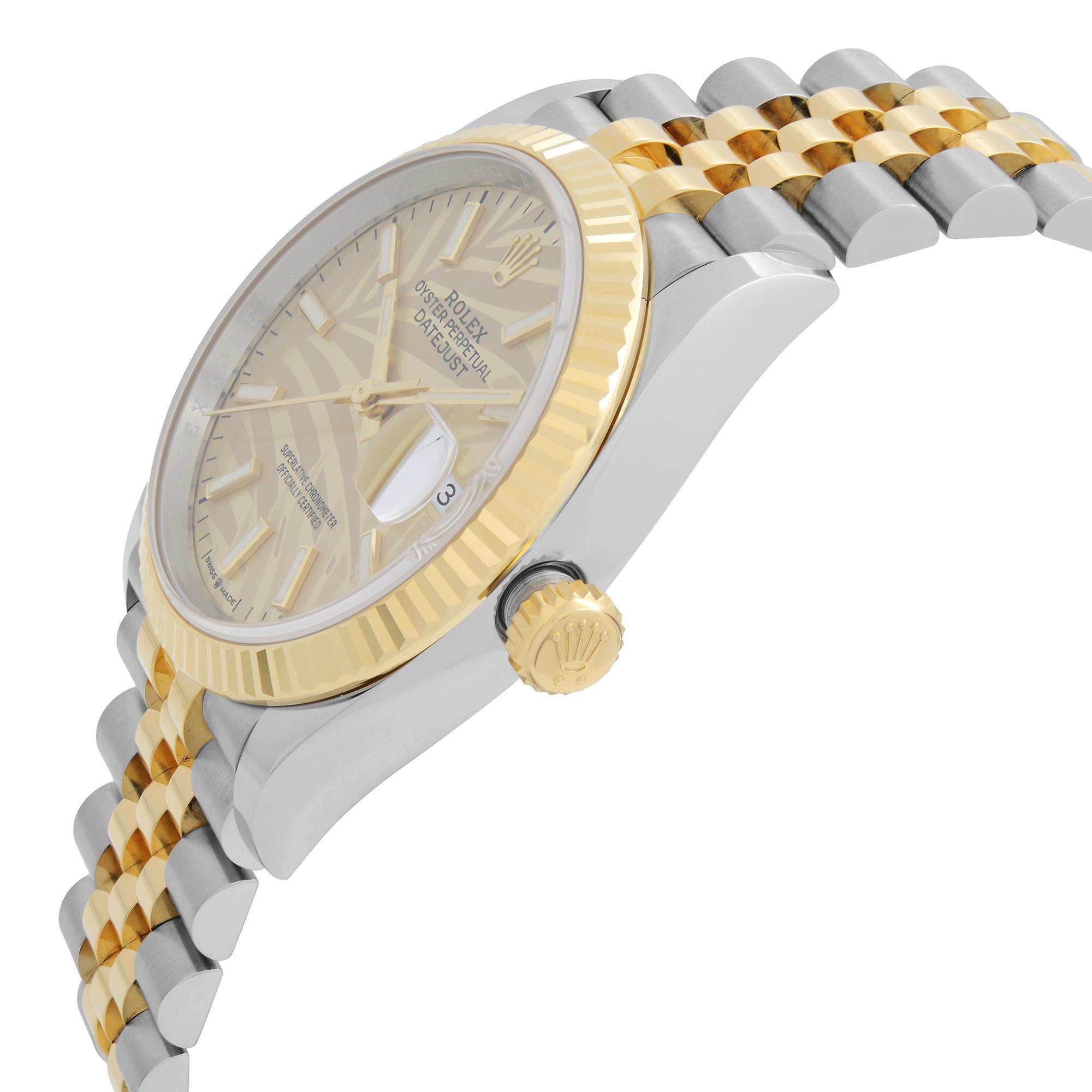 Rolex Datejust, montre en or jaune 18 carats avec cadran à motif champagne 126333 en vente 3
