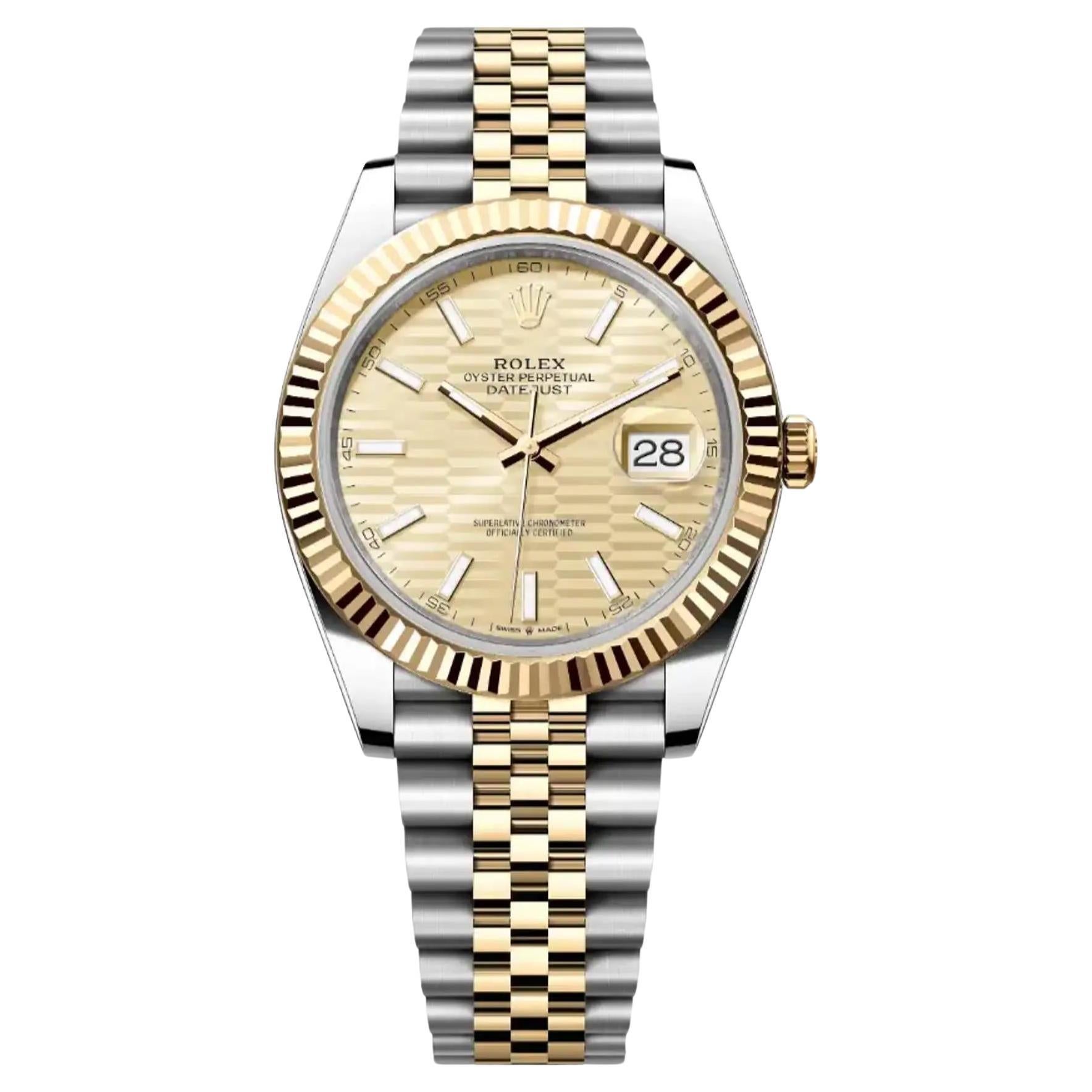 NEW Rolex Datejust 18K Yellow Gold Steel Champagne Motif Dial Watch 126333