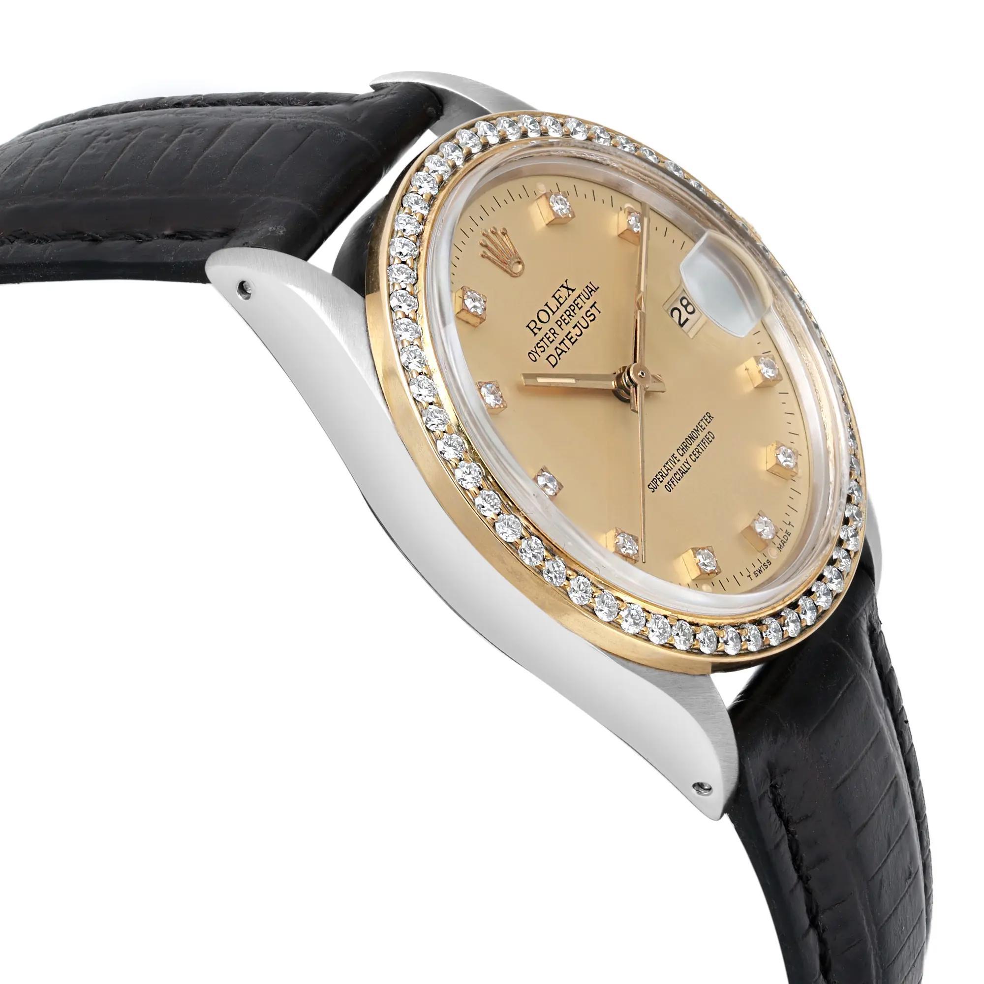 Women's or Men's Rolex Datejust 18K Yellow Gold Steel Custom Champagne Diamond Dial Watch 16013 For Sale