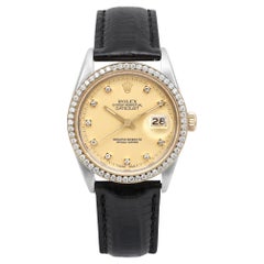 Rolex Datejust 18K Yellow Gold Steel Custom Champagne Diamond Dial Watch 16013