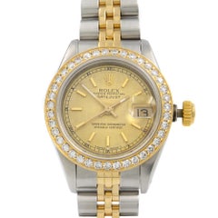 Rolex Datejust 18 Karat Yellow Gold Steel Custom Diamonds Satin Dial Watch 69173
