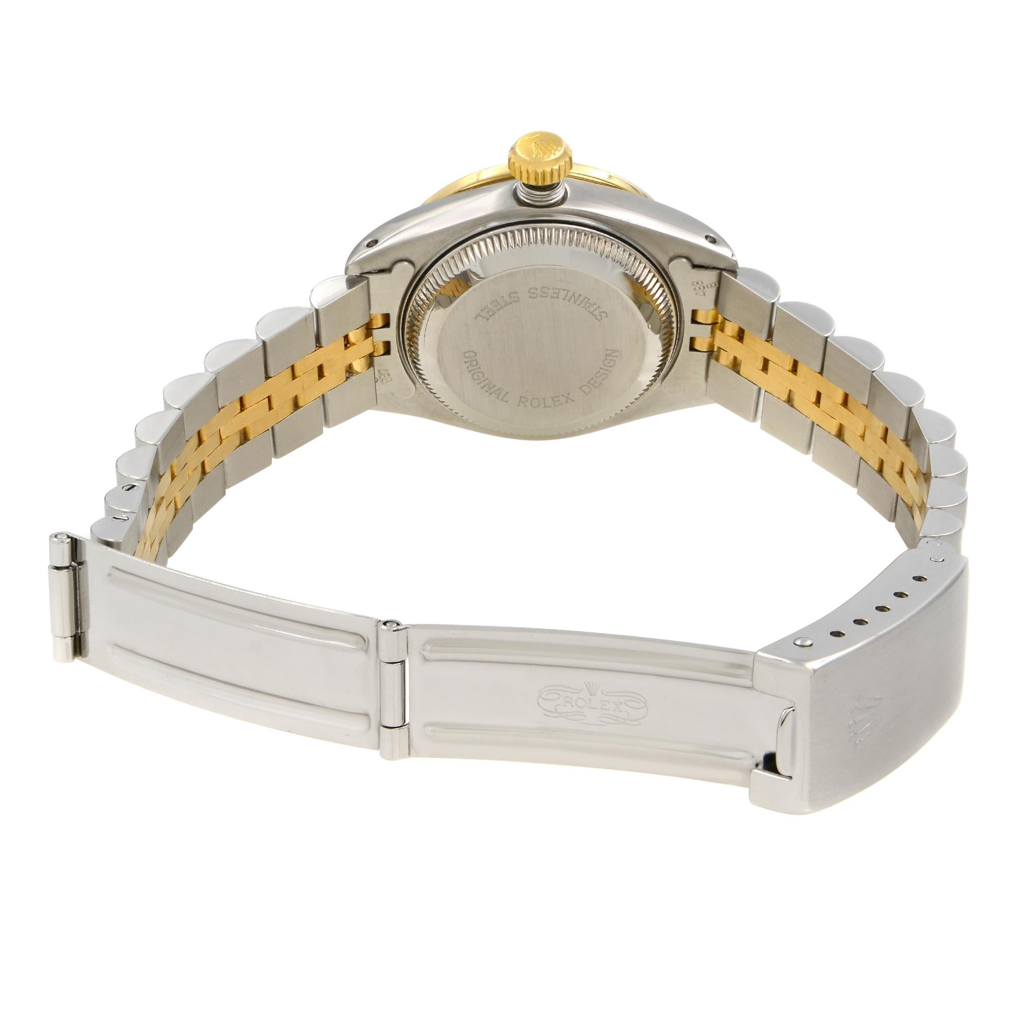 Rolex Datejust 18 Karat Yellow Gold Steel Custom Diamonds Satin Dial Watch 69173 1