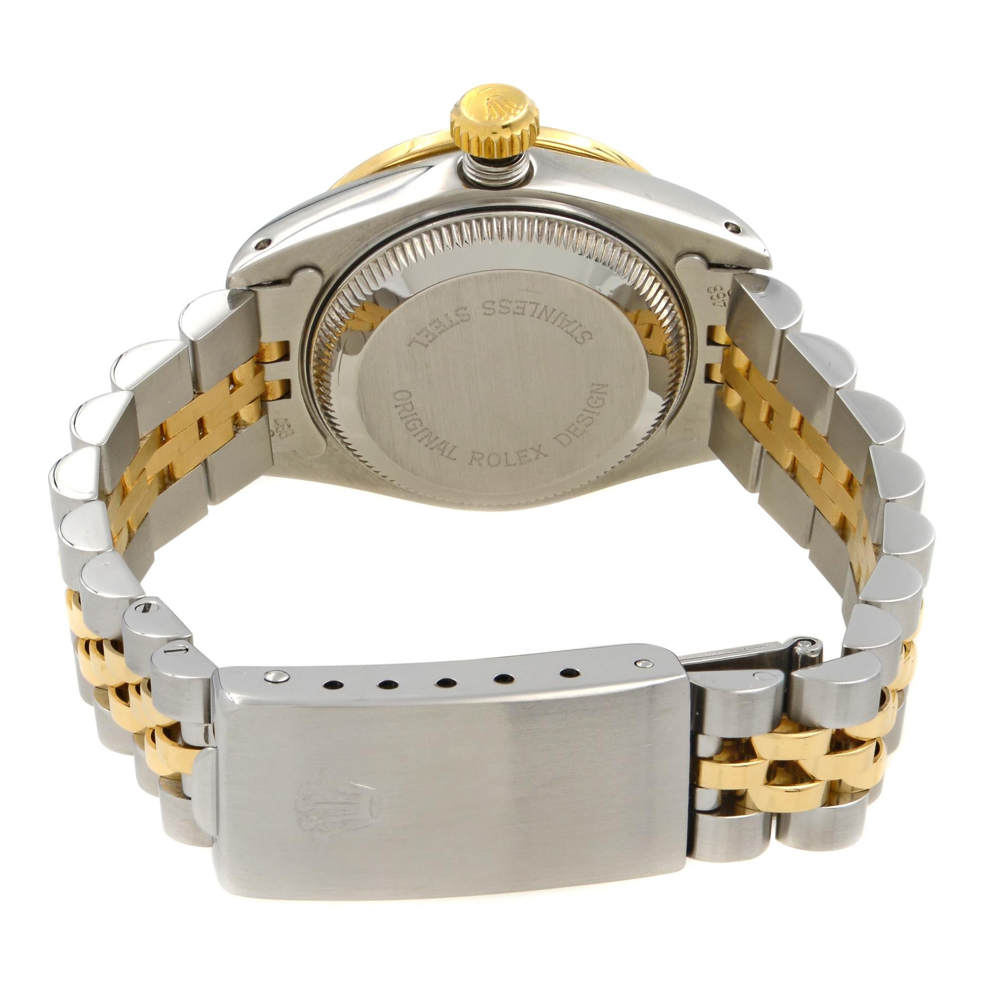 Rolex Datejust 18 Karat Yellow Gold Steel Custom Diamonds Satin Dial Watch 69173 2