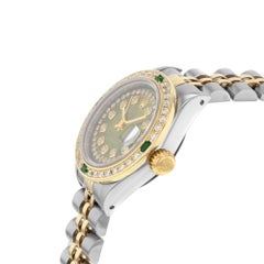 Rolex Datejust 18K Yellow Gold Steel Custom Olive Diamond Ladies Watch 69173