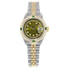 Rolex Datejust 18K Gelbgold Stahl Custom Olive Diamant Damenuhr 69173