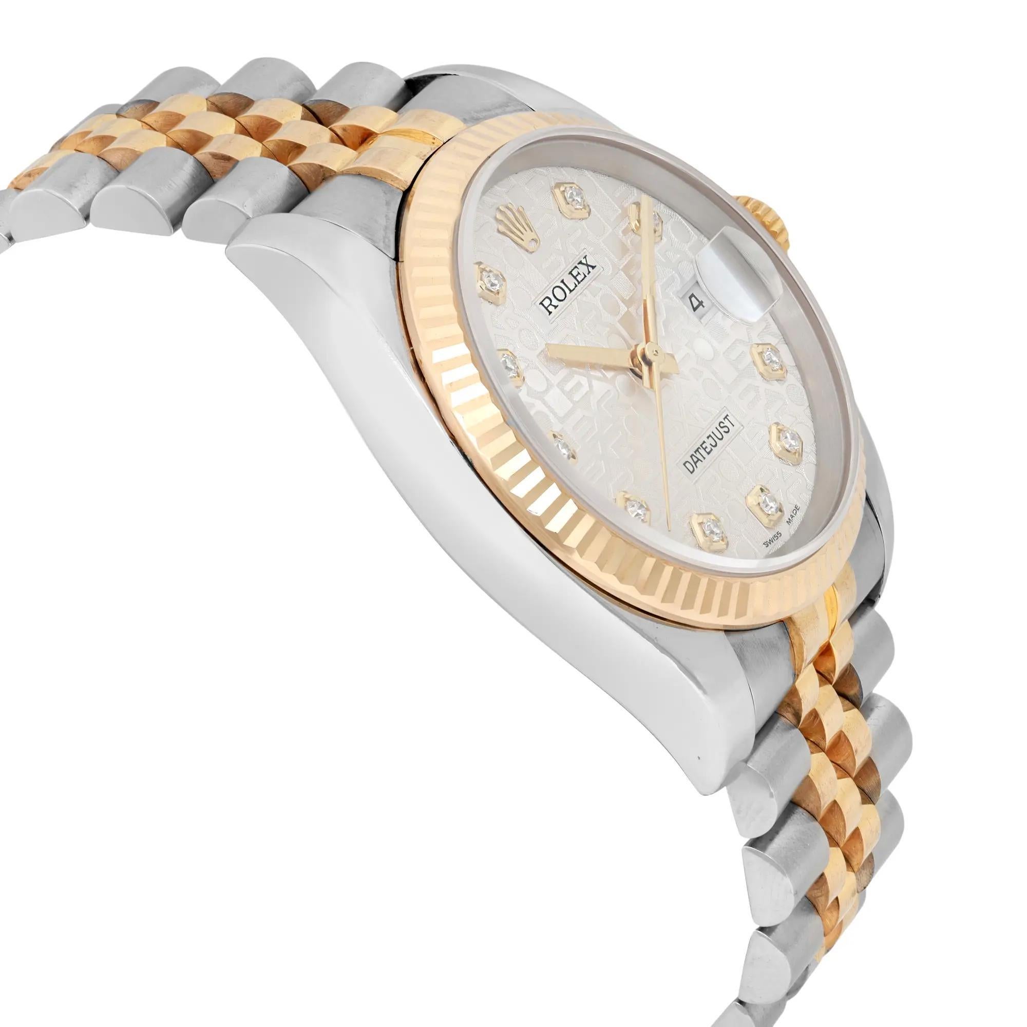 De los hombres Rolex Datejust 18k Yellow Gold Steel Diamond Silver Jubilee Dial Watch 116233 en venta