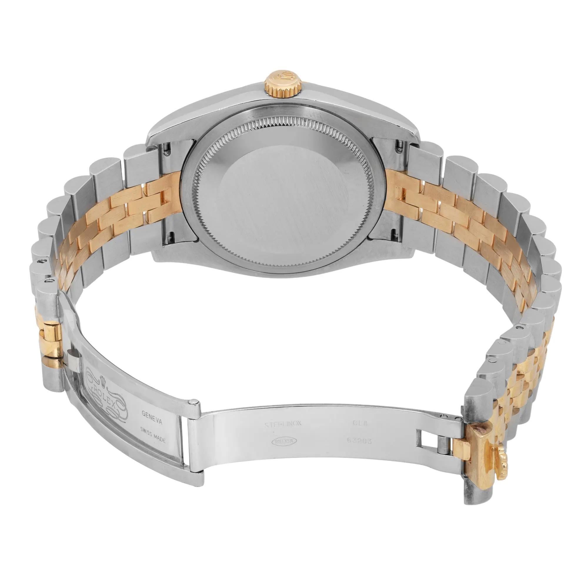 Rolex Datejust 18k Yellow Gold Steel Diamond Silver Jubilee Dial Watch 116233 en venta 1