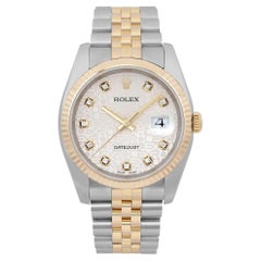 Rolex Datejust 18k Yellow Gold Steel Diamond Silver Jubilee Dial Watch 116233