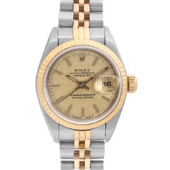 Rolex Datejust 18K Yellow Gold Steel Linen Champagne Dial Ladies Watch 69173