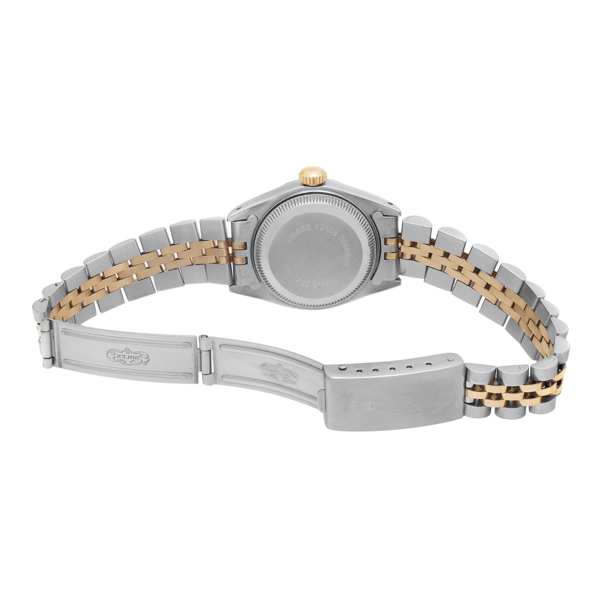 Rolex Datejust 18K Yellow Gold Steel Linen Champagne Dial Ladies Watch 69173 In Good Condition In New York, NY