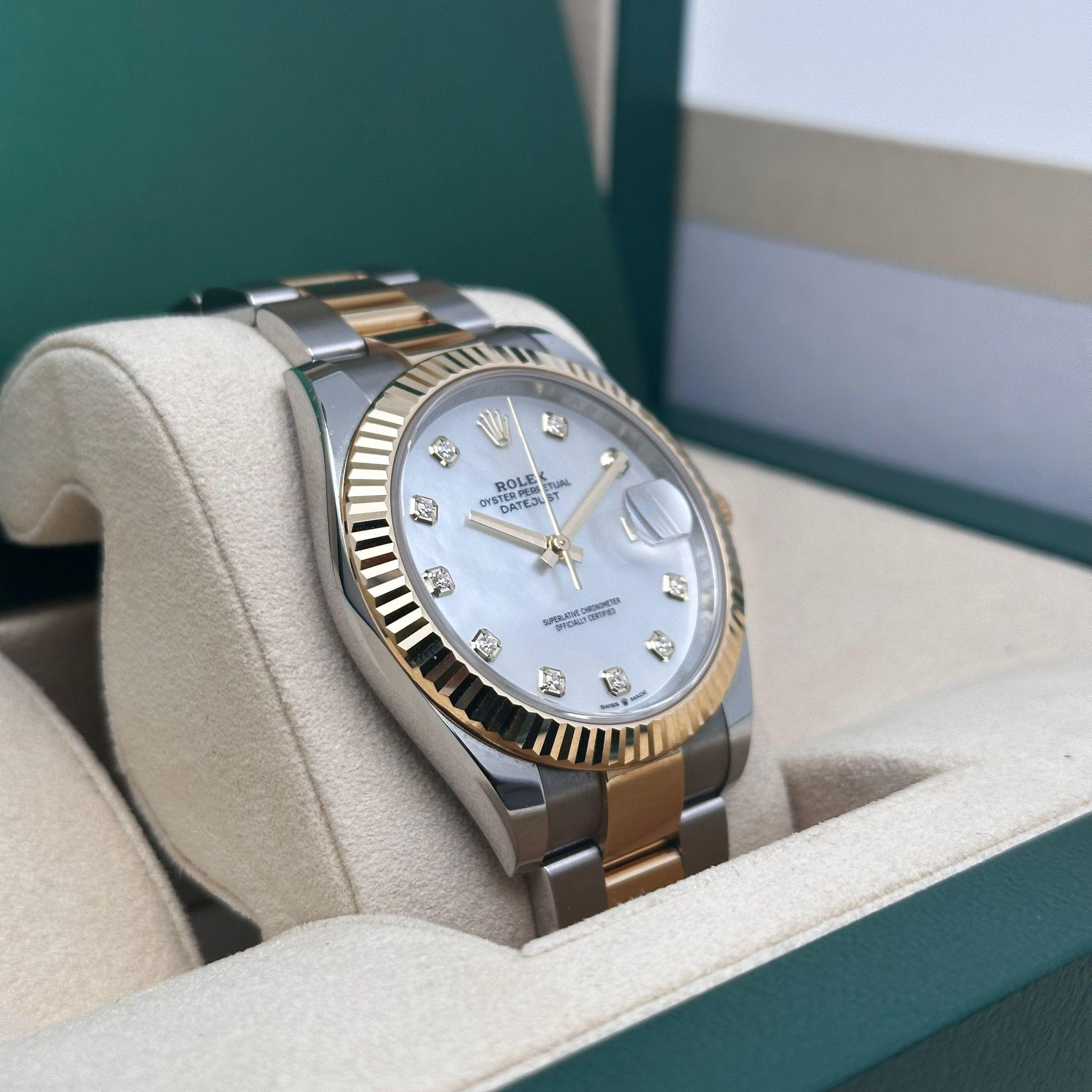 NEU Rolex Datejust 18K Gelbgold Stahl Weiß MOP Diamant Zifferblatt Uhr 126333, NEU  Herren im Angebot