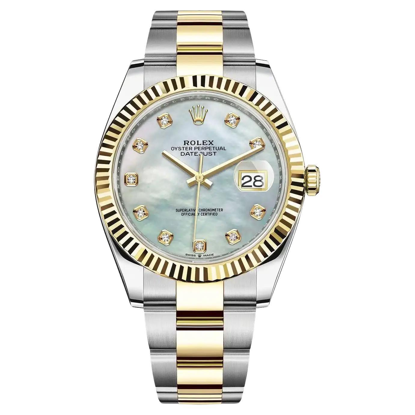 NEW Rolex Datejust 18K Yellow Gold Steel White MOP Diamond Dial Watch 126333 