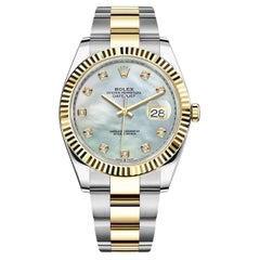 Rolex Datejust 18K Yellow Gold Steel White MOP Diamond Dial Watch 126333 Unworn