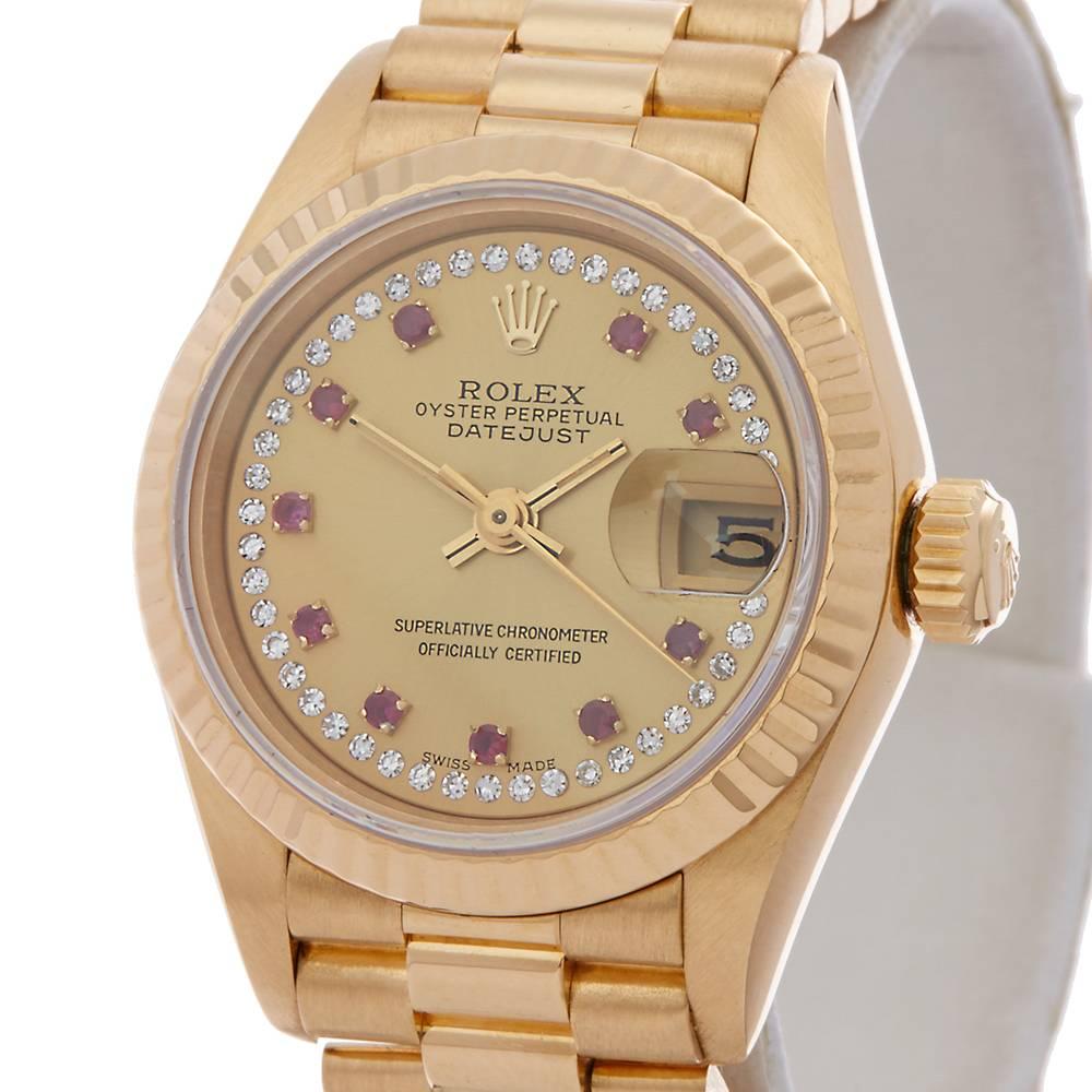 Rolex Datejust 18 Karat Yellow Gold Women’s 69178 In Excellent Condition In Bishop's Stortford, Hertfordshire