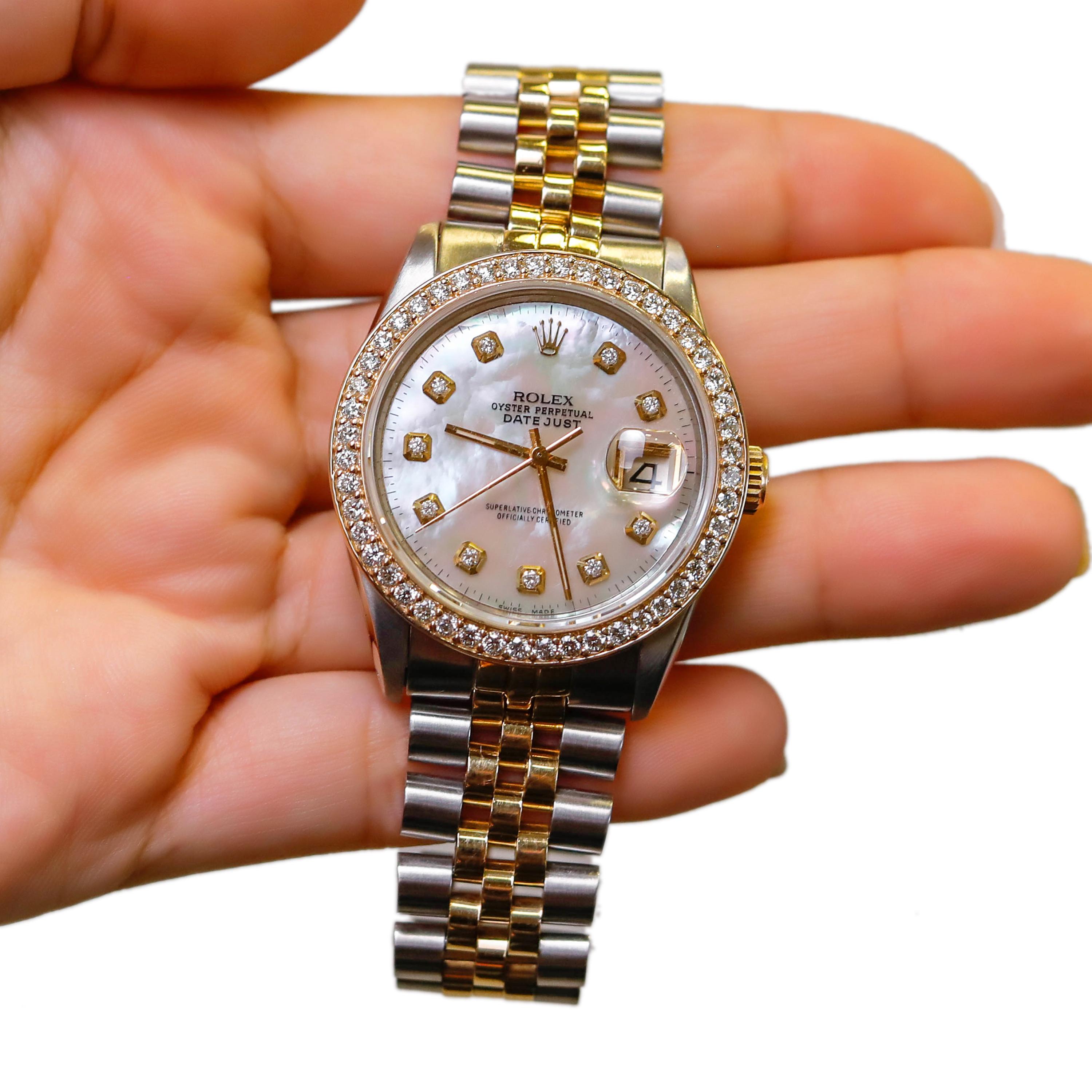 Rolex Datejust 1978 Men's Watch Diamond Bezel & Gold Diamond Dial Steel Jubilee 3