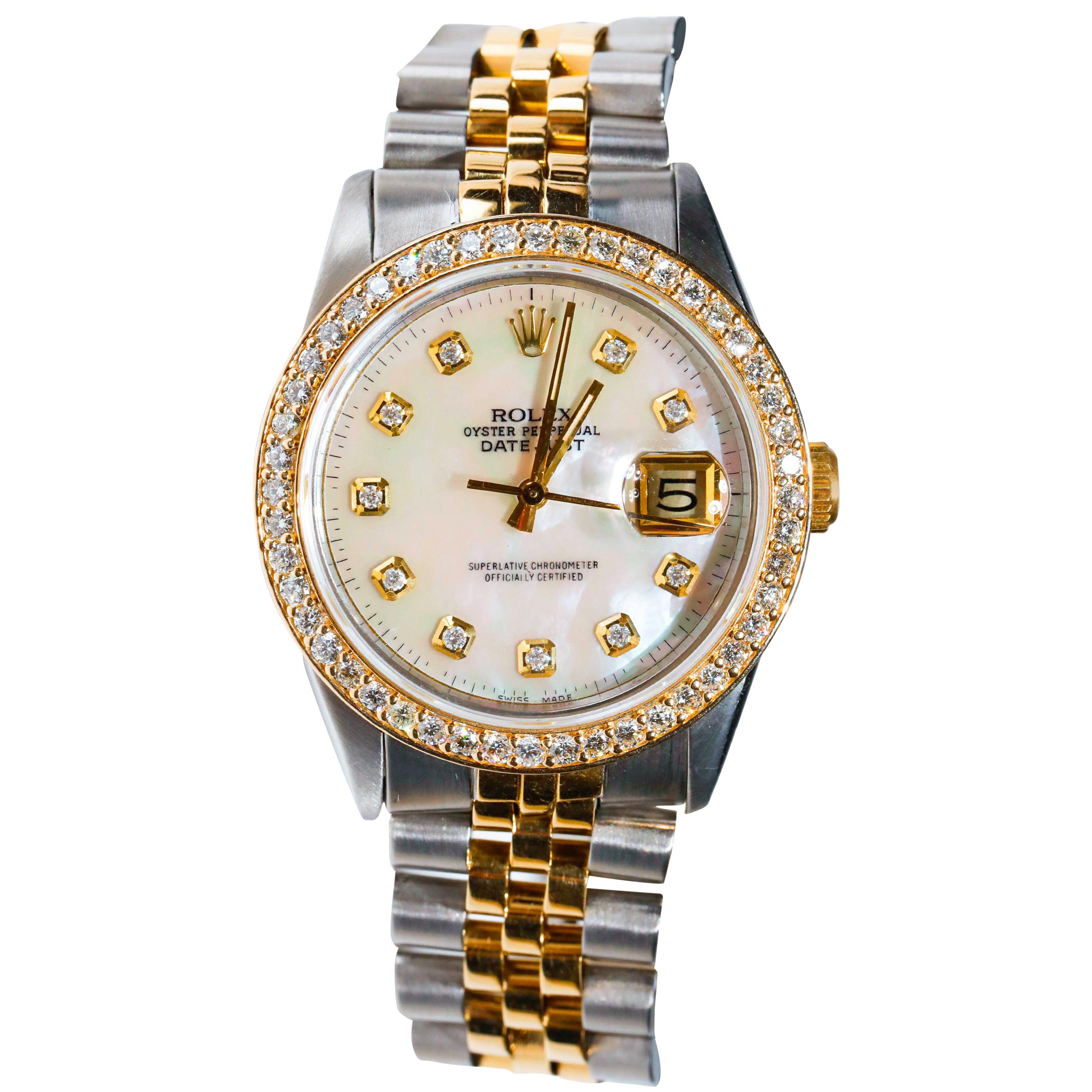Rolex Datejust 1978 Men's Watch Diamond Bezel & Gold Diamond Dial Steel Jubilee
