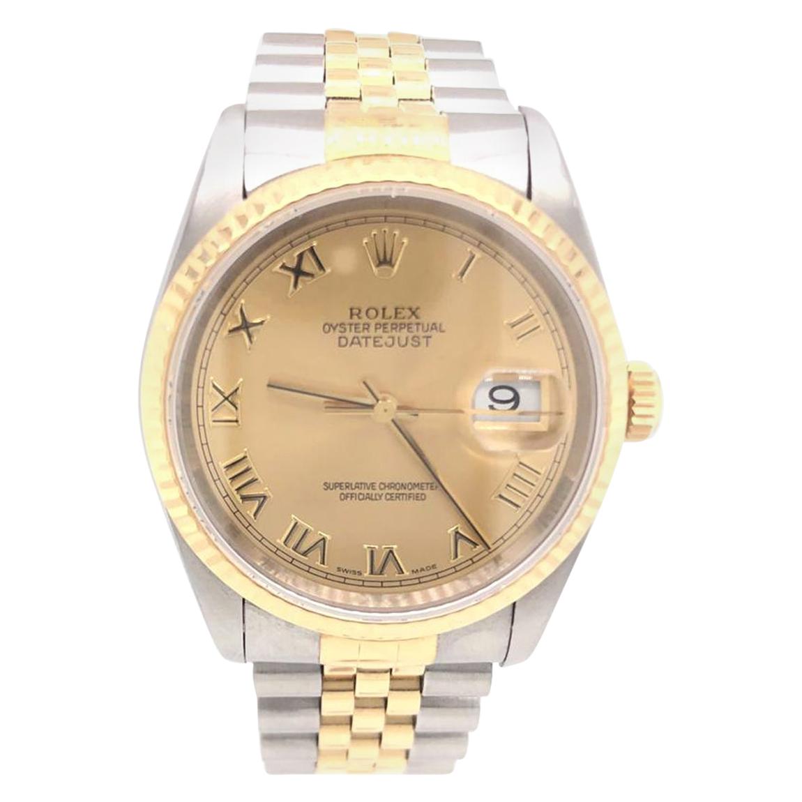 Rolex Datejust 1996 Men's Two-Tone Champagne Dial 18 Karat Gold and Steel Watch