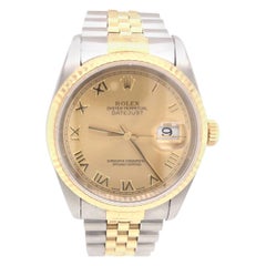 Retro Rolex Datejust 1996 Men's Two-Tone Champagne Dial 18 Karat Gold and Steel Watch