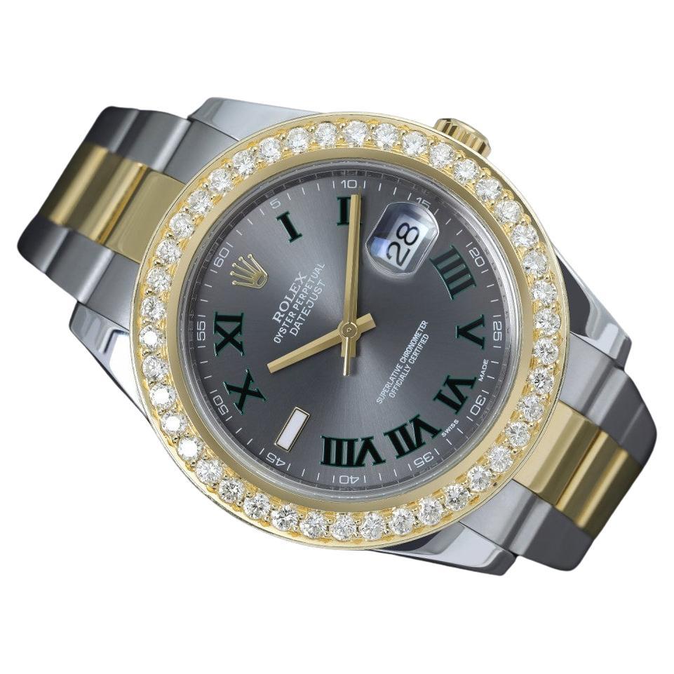 Rolex Datejust 2 Two Tone Oyster Watch with Wimbledon Grey and Green Dial 116333 For Sale