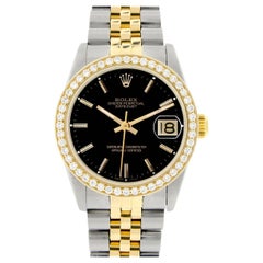 Used Rolex Datejust 2-tone 31mm 68273 Black Index Watch With 0.95ct Diamond Bezel