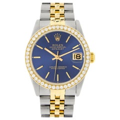 Used Rolex Datejust 2-tone 31mm 68273 Blue Index Watch With 0.95ct Diamond Bezel