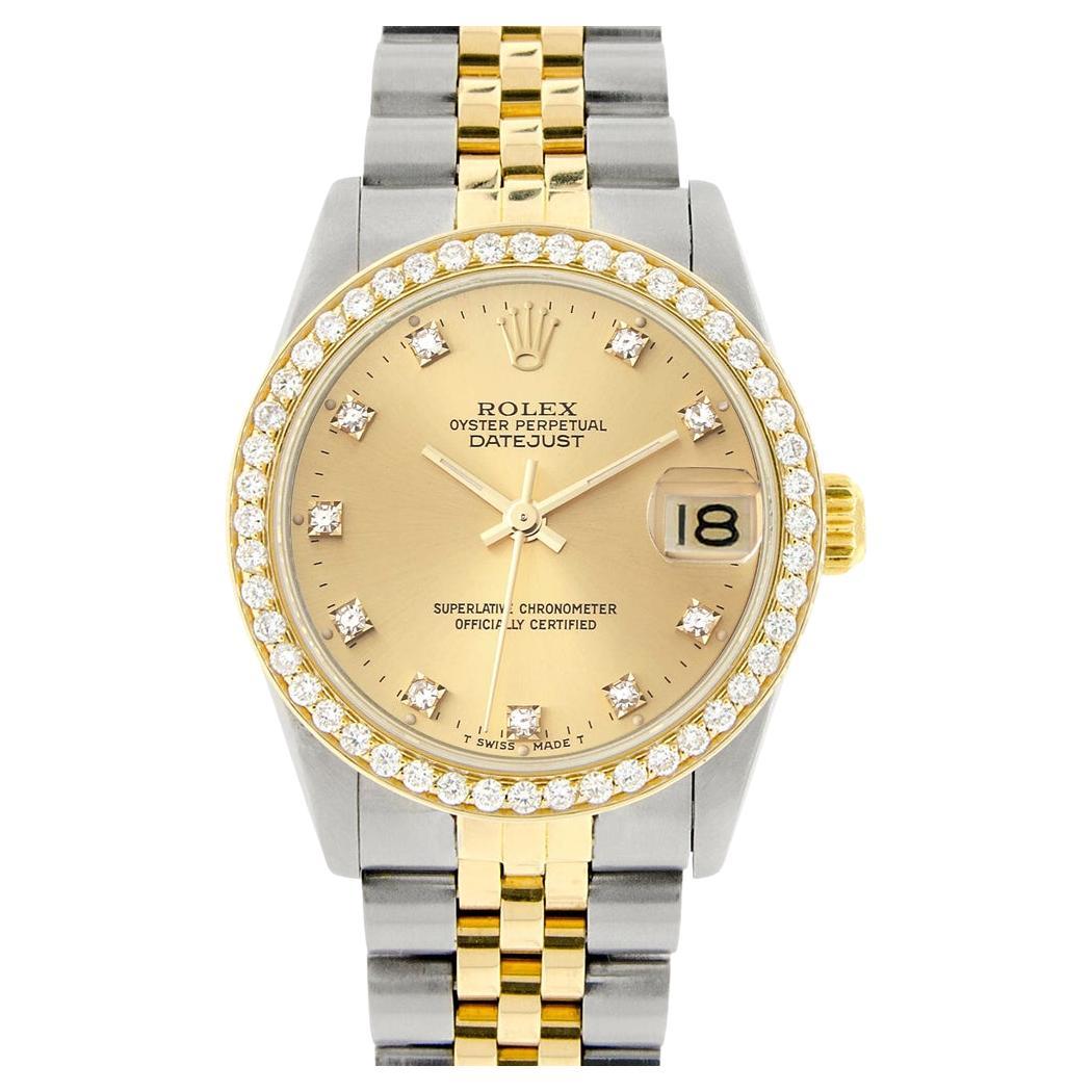 Rolex Datejust 2-tone 31mm 68273 Champagne Dial Watch With 0.95ct Diamond Bezel