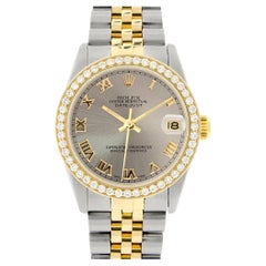 Rolex Datejust 2-tone 31mm 68273 Gray Roman Dial Watch With 0.95ct Diamond Bezel
