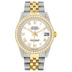 Rolex Datejust 2-tone 31mm 68273 White Roman Watch With 0.95ct Diamond Bezel