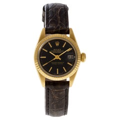 Rolex Datejust in oro giallo 18 carati con quadrante nero ad arazzo Ref. 6917