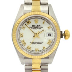 Rolex Datejust 26 18 Karat Gold Steel No Hole White Roman Dial Lady Watch 69173