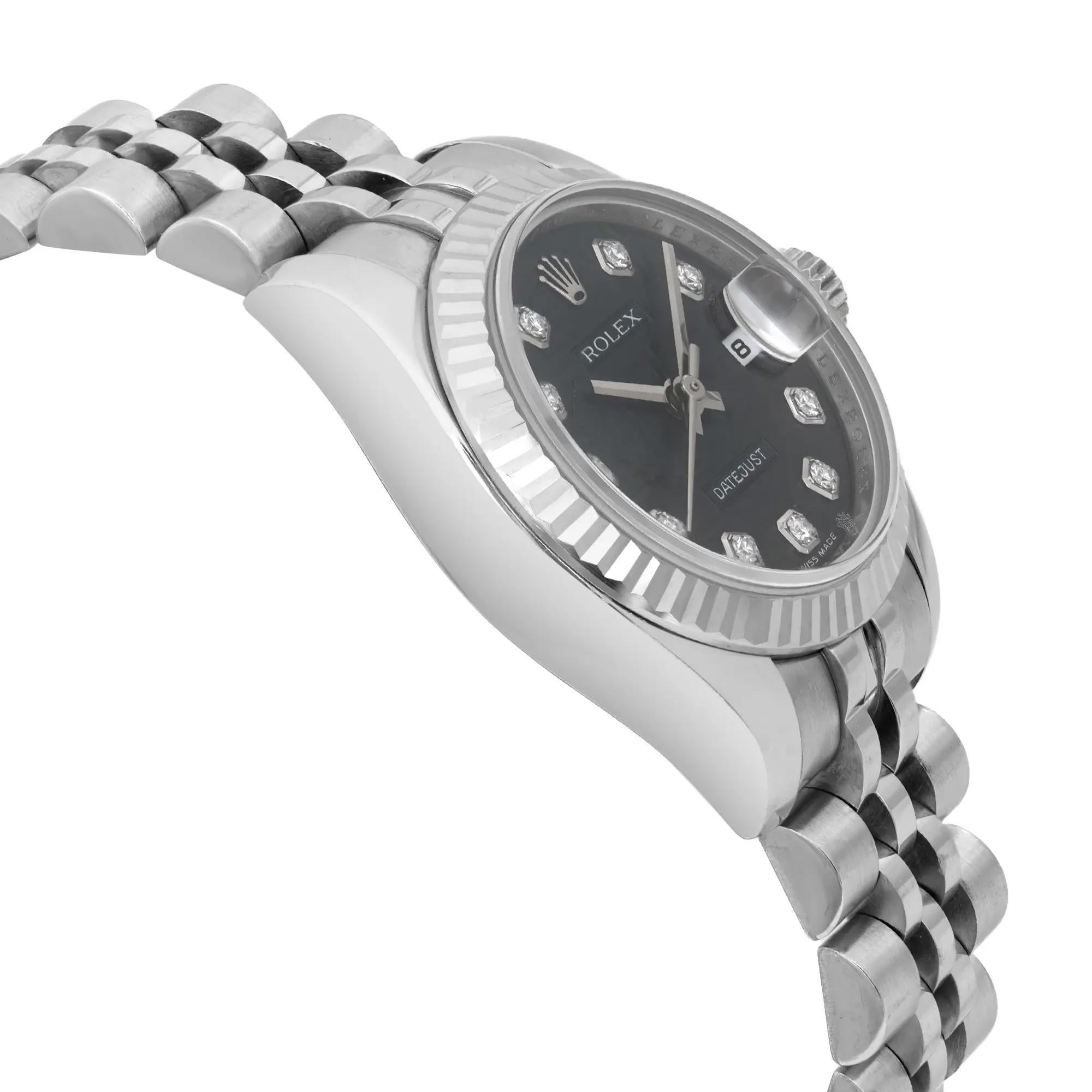 Women's Rolex Datejust 26 18K White Gold Steel Black Jubilee Diamond Dial Watch 179174 For Sale