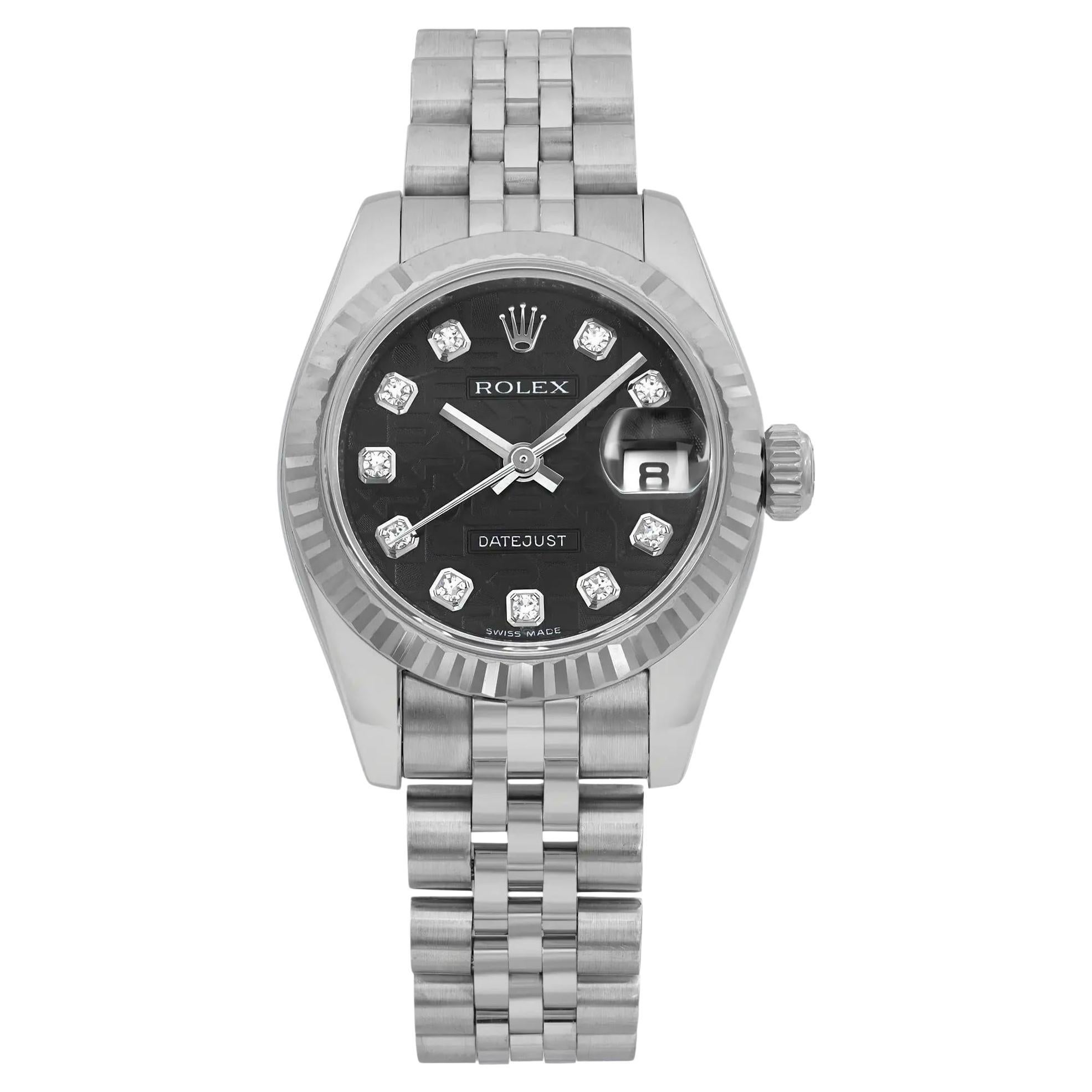 Reloj Rolex Datejust 26 18K Oro Blanco Acero Esfera Diamante Jubileo Negro 179174