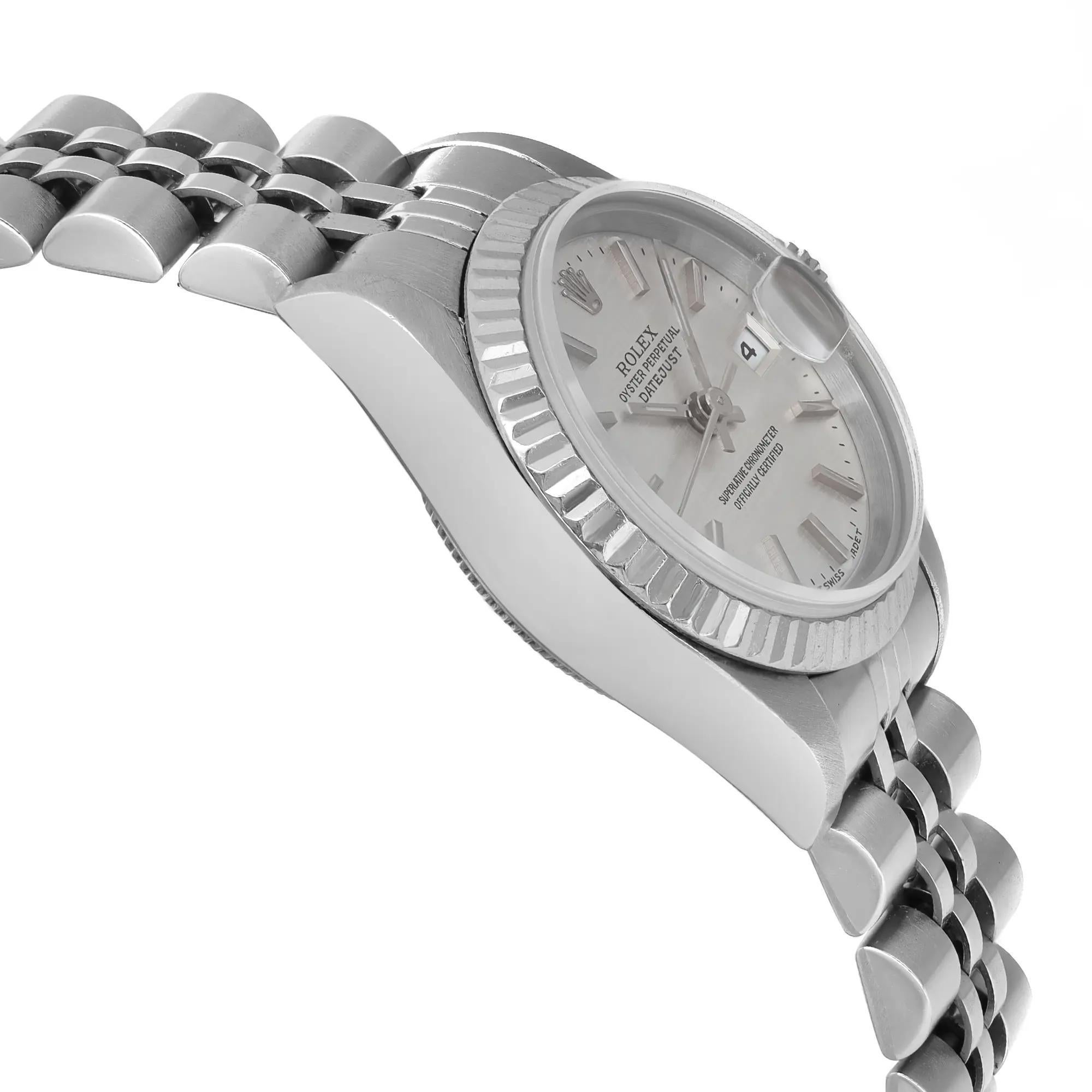 Women's Rolex Datejust 26 18K White Gold Steel Linen Silver Dial Jubilee Watch 79174
