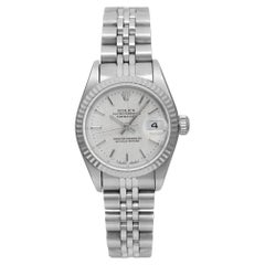 Vintage Rolex Datejust 26 18K White Gold Steel Linen Silver Dial Jubilee Watch 79174