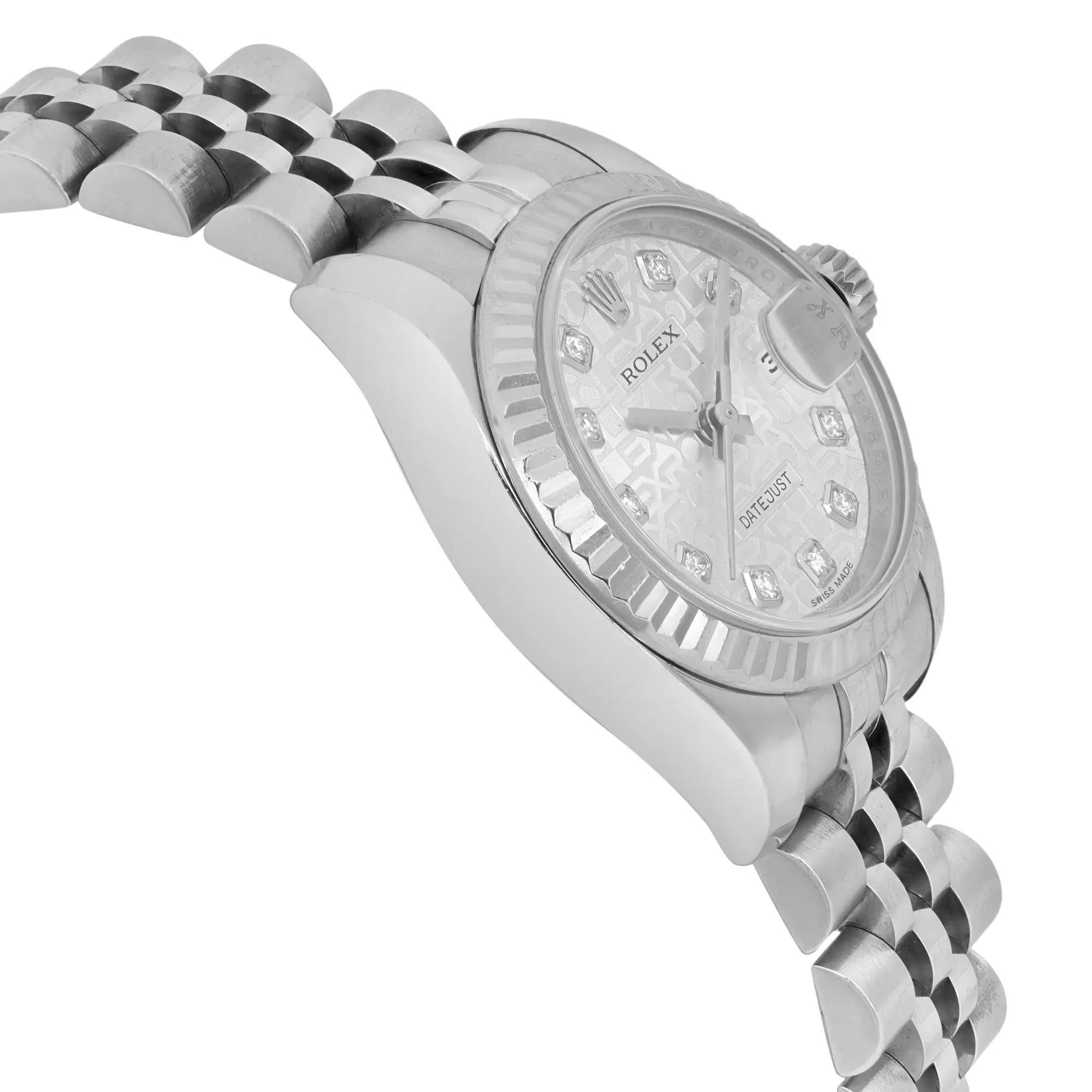 Rolex Datejust 26 Oro Bianco 18K Acciaio Argento Giubileo Quadrante Diamante Orologio 179174 In condizioni ottime in vendita a New York, NY