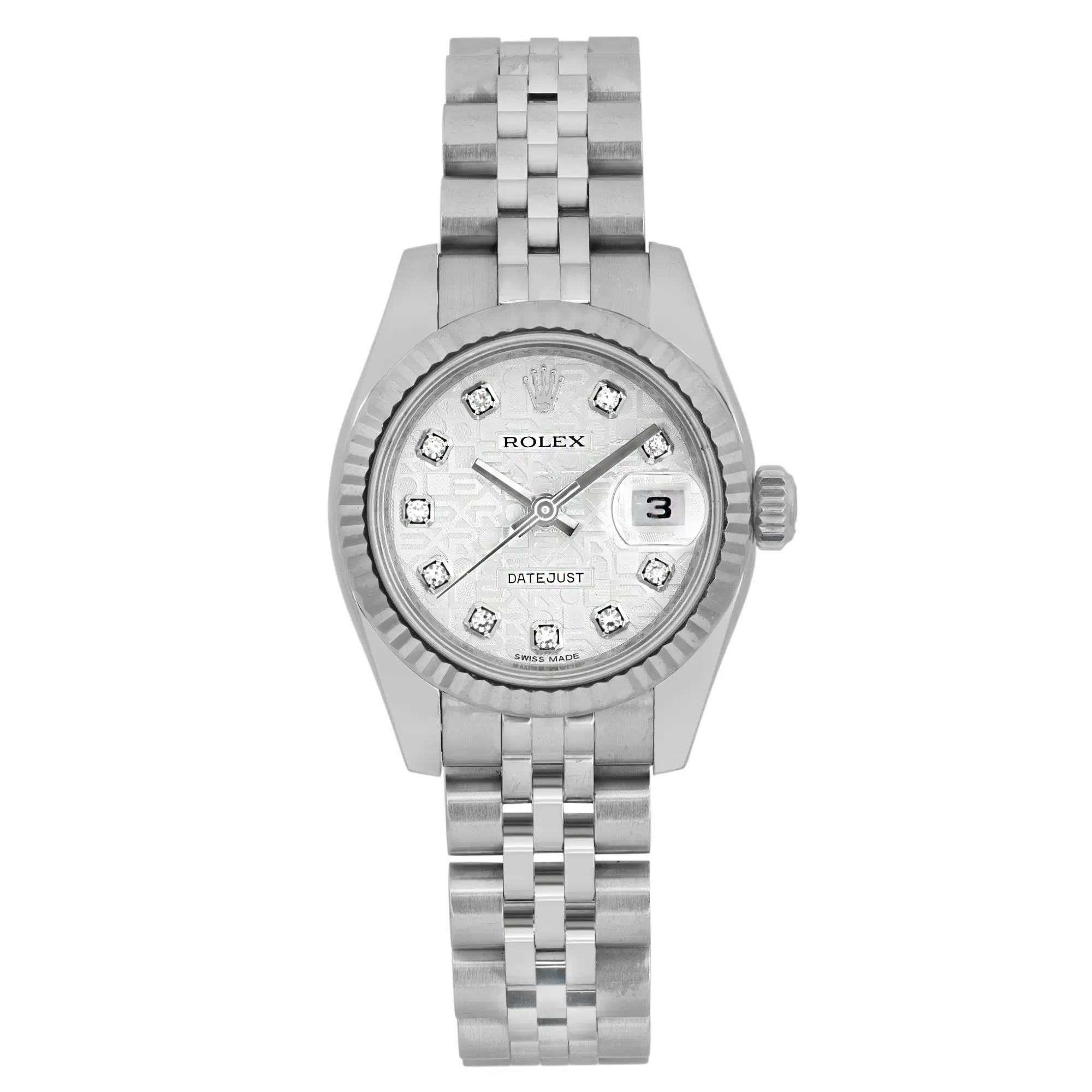 Rolex Datejust 26 Oro Bianco 18K Acciaio Argento Giubileo Quadrante Diamante Orologio 179174 in vendita