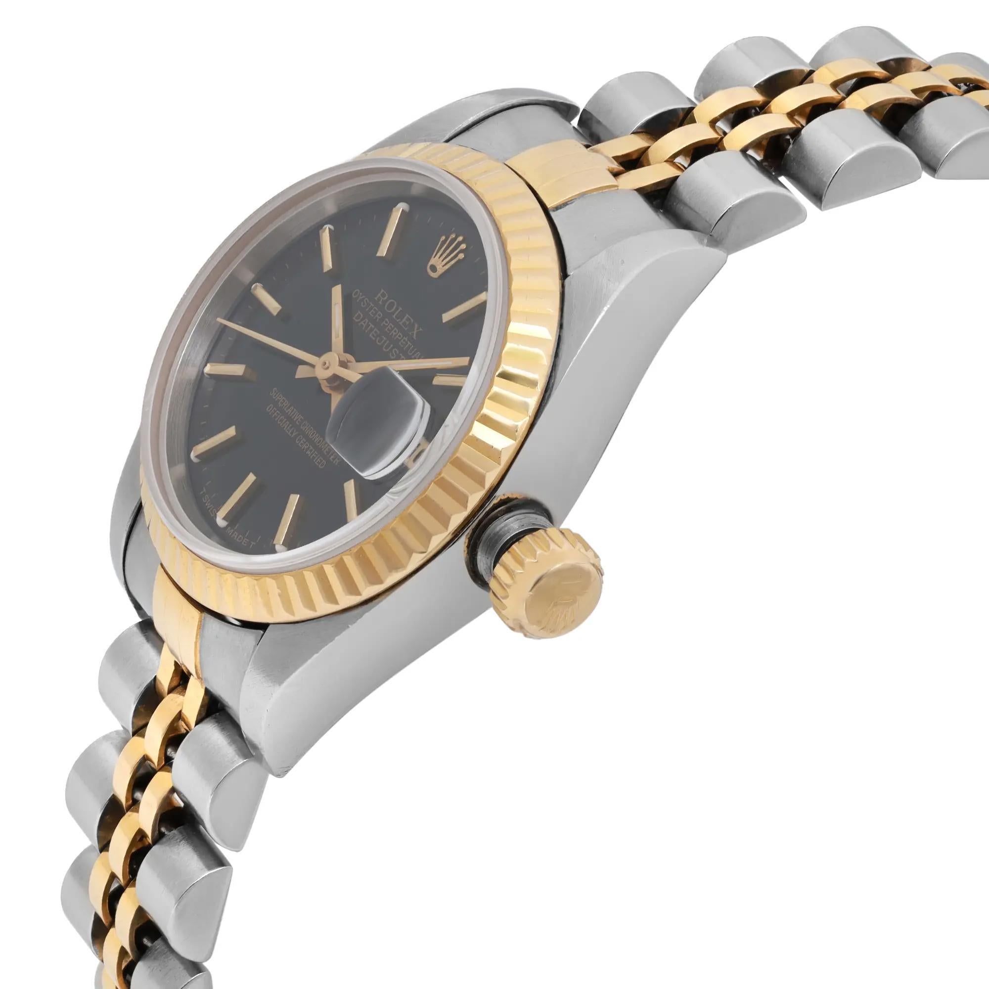 Rolex Datejust 26 Oro giallo 18k Acciaio Quadrante nero Orologio da donna 69173 In condizioni buone in vendita a New York, NY